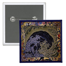 女浪 /Feminine Welle, 葛飾北斎 /Hokusai Button