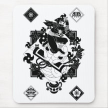 忍者と蛇と手裏剣・和風モノクロ（Ninja and snake and throwing knife マウスパッド