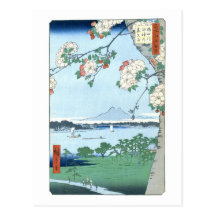 歌川広重 "隅田川水神の森真崎" Suijin Schrein, Massaki Hiroshige Postkarte