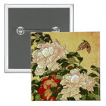 牡丹に蝶 Pfingstrosen-Schmetterling 葛飾北斎 Katsushika Ho Anstecknadelbutton