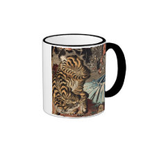 龍虎, 国芳 Tiger u. Drache, Kuniyoshi, Ukiyo-e Tee Haferl