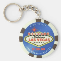 $100 Dollar-Poker-Chip blaues Las Vegas Keychain Schlüsselbänder