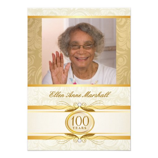 100. Geburtstag - Golddamast-Foto-Einladung