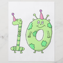 10. Geburtstags-Party-Cartoon - Grün Bedruckte Flyer