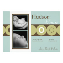 12x18 Baby-Jungen-Retro Kreis-Foto-Geburts-Mitteil Individuelle Ankündigungskarte