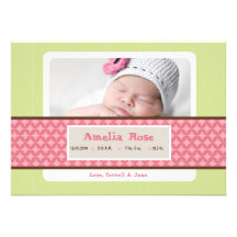 12x18 Baby-Mädchen-Rosa-Grün-Foto-Geburts-Mitteilu Personalisierte Ankündigungen