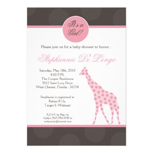 12x18 rosa Polka-Punkt-Giraffen-Baby-Duschen-Einla