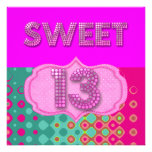 13. Bonbon 13 Geburtstags-Party-Rosa-aquamarine mo Individuelle Einladungskarte