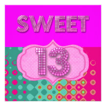 13. Bonbon 13 Geburtstags-Party-Rosa-aquamarine mo Individuelle Einladungskarte