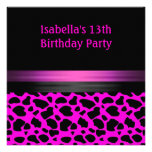 13. Geburtstag Fuschia rosa schwarzes Tiermuster Personalisierte Ankündigungskarten