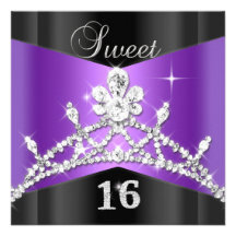 16. Geburtstag 16 lila schwarzer silberner Tiara Einladungskarte
