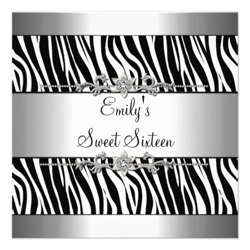 16. Geburtstag 16 Schwarz-weißer Zebra-Silber-Gebu Einladung