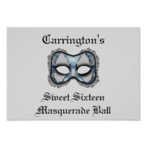 "16. Geburtstag-Maskerade-Ball-" blaue/graue Maske Individuelle Ankündigungskarte