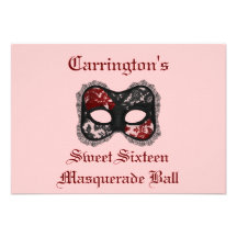 "16. Geburtstag-Maskerade-Ball-" rote/schwarze Mas Personalisierte Einladungskarte