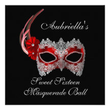 "16. Geburtstag-Maskerade-Ball-" rote/weiße Maske  Personalisierte Einladungskarte