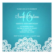 16. Geburtstag-Party-Vintages Spitze-Blau Individuelle Einladung