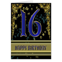 16. Geburtstagskarte mit Gold und Blasen