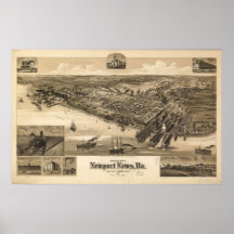 1891 Newport-Nachrichten, VA-Vogel-Augen-Ansicht-p Plakatdruck