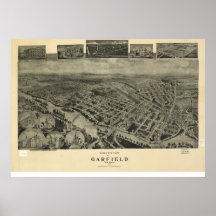 1909 Garfield, NJ Vogel-Augen-Ansicht-panoramische Posterdruck