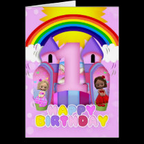 1st Birthday Bouncy Castle Greeting Card For Girls karten