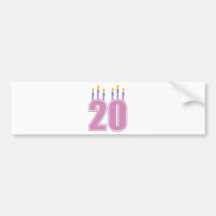 20 Geburtstags-Kerzen (lila/Rosa) Autosticker