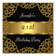 21. Geburtstag Party-Schwarz-Gold Personalisierte Einladungskarten