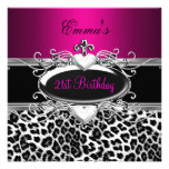 21. Party-silberner rosa Schwarz-weißer Leopard Individuelle Einladung