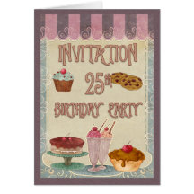 25. Geburtstags-Party - Kuchen, Plätzchen, Eiscrem Grußkarte