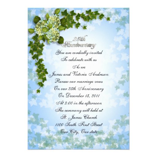 25. Hochzeitstagversprechen-Erneuerung Hydrangea Individuelle Ankündigskarten