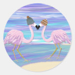 2 Flamingos in gestrickten Hüten Runde Sticker
