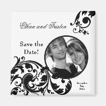2"" Save the Date Schwarz-weißes Blumen des Magnet