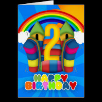2nd Birthday Card With Bouncy Castle And Rainbow karten