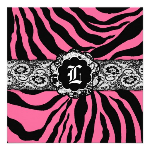 311-Zees quadratisches rosa Monogramm der Safari-| Einladung