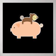 35" x 35" Baby-Affe-Reiten auf einem Schwein Plakatdruck