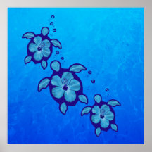 3 blaue Honu Schildkröten Poster