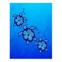 3 blaue Honu Schildkröten Postkarte