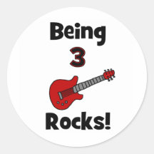 3 Felsen sein! Mit Gitarre Rockstar Rocker Runder Sticker