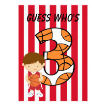 3. Geburtstags-roter und weißer Basketball-Spieler Individuelle Einladungskarte
