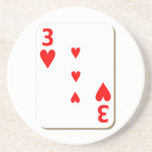 3 of Hearts Playing Card Coasters