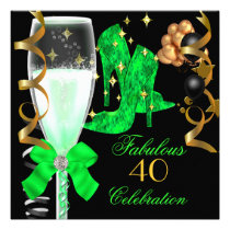 40 & Fabulous Lime Green Gold Birthday Shoes einladungen