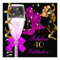 40 & Fabulous Pink Purple Gold Birthday Shoes einladungen