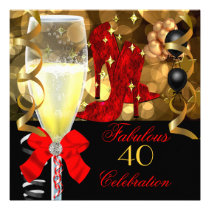 40 & Fabulous Red Black Gold Birthday Party einladungen