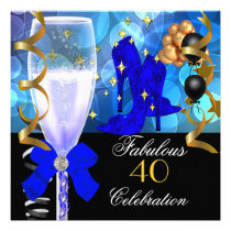 40 & Fabulous Royal Blue Black Gold Birthday Party einladungen
