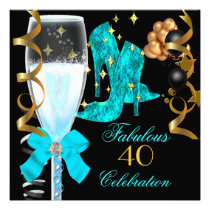40 & Fabulous Teal Blue Gold Birthday Shoes einladungen