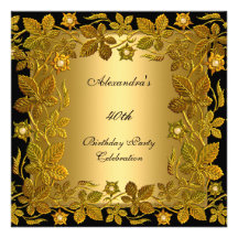 40. Geburtstags-Party-Goldschwarzes mit Blumen Personalisierte Einladung