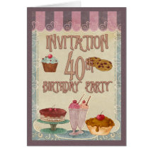 40. Geburtstags-Party - Kuchen, Plätzchen, Eiscrem Karte