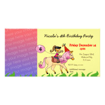 4. Geburtstagsmädchen-Party Einladungen (rosa Pony Fotokartenvorlagen