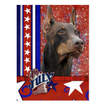 4. Juli Kracher - Dobermann - Rot - felsig Postkarte