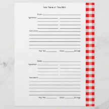 4 pro Seite - roter Gingham 2 versah Rezept-Seiten Individuelle Flyer