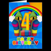 4th Birthday Card With Bouncy Castle And Rainbow karten